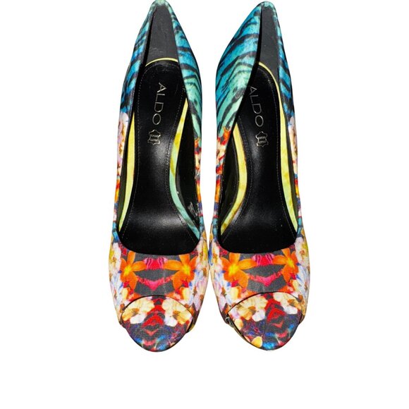 ALDO Floral Animal Print High Heel Peep Toe Pumps Size US 9 Sexy Stilettos Date - Picture 5 of 8